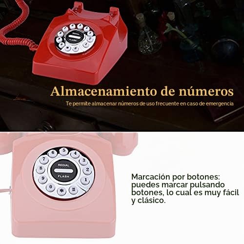 Teléfono Retro Estilo Viejo Oeste: Sonido nítido, Almacenamiento de números de Emergencia, marcación Sencilla, decoración Elegante (Rojo).