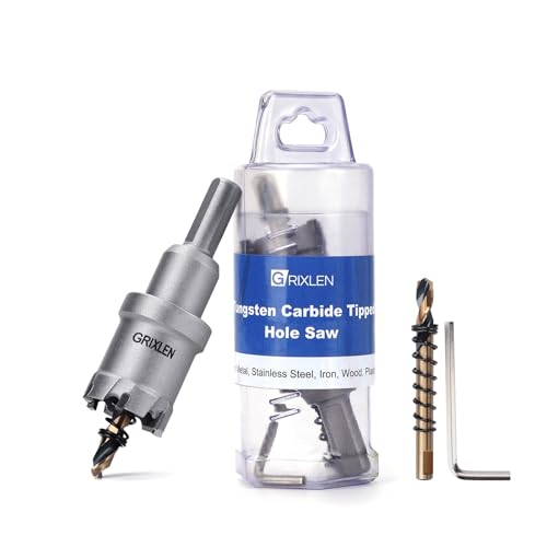 1 (26mm) Tungsten Carbide Tip Hole Saw Hole Saw with M2 Pilot Drill bits for for Hard Metal Stainless Steel Metal Iron and Plastic 25mm Drilling Depth (1 (26mm))