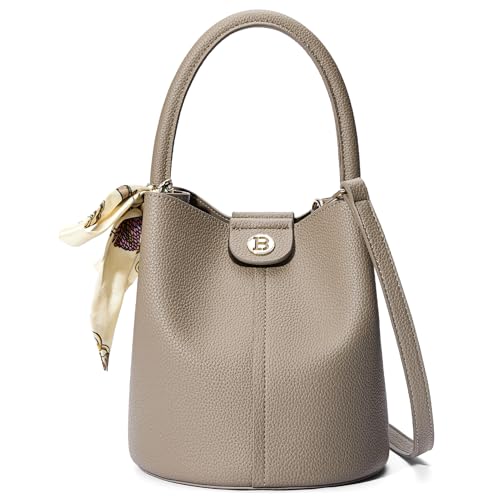 BOSTANTEN Bolsa de Ombro Pequena Feminina, Mini Bucket Bag em Couro PU Vegano, Bolsa Tiracolo Moderna com Alça Removível e Lenço, para Trabalho, Casual e Festa