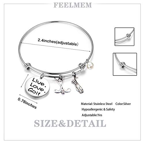FEELMEM Golf Bracelet Live Love Golf Expandable Charm Bracelet Golf Jewelry Gift for Golf Lover/Golf Club/Golf Team(silver)3