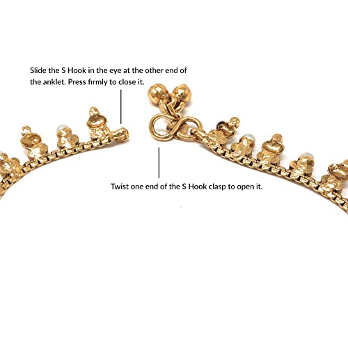 Duel On Jewel Indian Gold Plated Chain Payal Bells Anklet Pair For Women In Pearls And Zircon - Wedding Party Beach Gift #TOP4