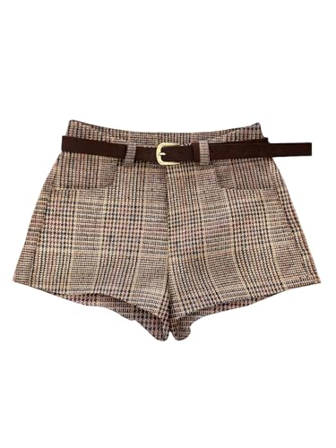 GORGLITTER Shorts Damen Elegant Büro Shorts Mit Gürtel Freizeitshorts Mit Tasche Business Outfit Kurze Hose Weites Bein Kaffeebraun M