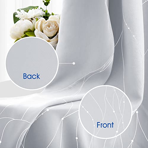 HOMEIDEAS Light Grey Blackout Curtains 52 X 63 Inch Length 2 Panels Silver Wave Line with Dots Printed Back Tab Room Darkening Pocket Thermal Light Blocking Window Drapes for Bedroom