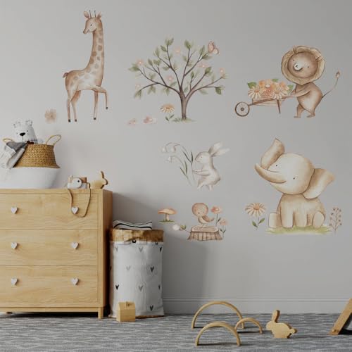 Image of Safari Animal Wall Stickers for Kids Baby Girl Wall Stickers for Room Bedroom Playroom Living Room Decor Boho Nursery Wall Art Nursery Wall Sticker Kids Room Decoration-Self-Adhesive