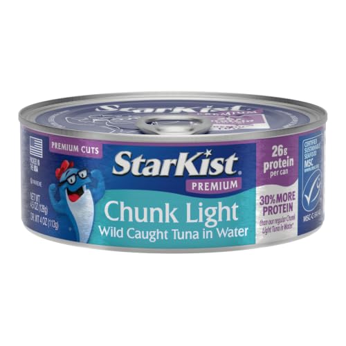 Image of StarKist Premium Light Tuna in Water (4.5 oz - 1 Pack) Wild Caught Canned Tuna, Shelf Stable Seafood, 26g of Lean Protein Per Can, Gluten Free & Soy Free, Ready to Eat for Salads and Sandwiches