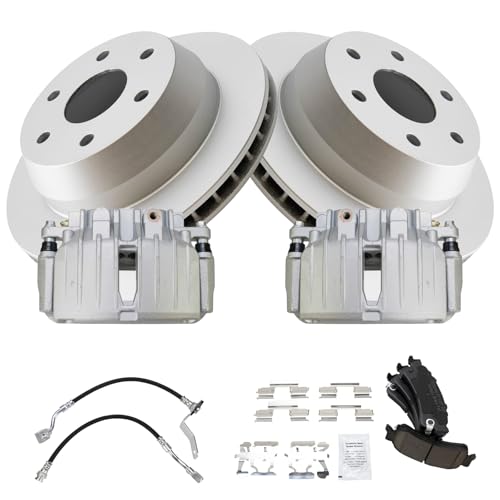 Image of TRQ Rear Brake Pad & Rotor Kit Ceramic Premium G-Coated Compatible with 2002 Chevrolet Silverado 1500