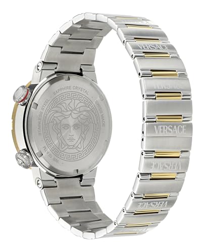 Versace Greca Logo Diver Collection Luxury Mens Watch Timepieces with a Two Tone Bracelet and Case Featuring a Green Dial3