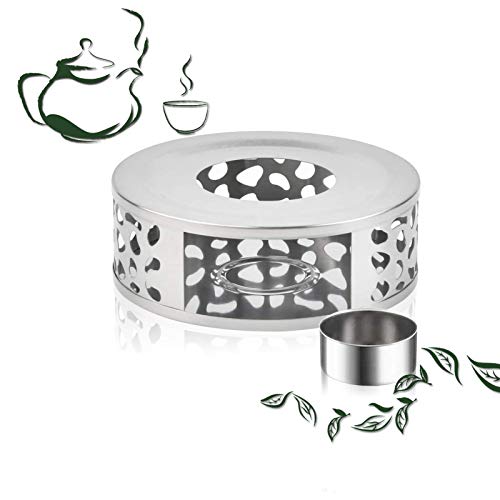Calentador de Tetera Base Calentador de T de Acero Inoxidable Base Calientaplatos t Calentador con portacandelitas, para teteras cafeteras coladores de t etc