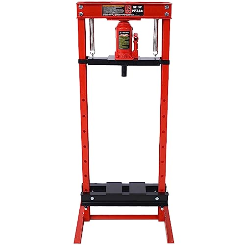 Hydraulic Shop Press,12-Ton Capacity, Floor Mount,H-Frame Garage Floor Press, Adjustable Working Table Height,Red