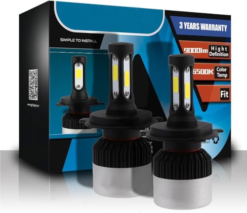 KOKOMALL 72W 9000LM H4 HB2 9003 LED Phare pour Voiture Ampoules Lampe Feux Conversion Extérieur Imperméable 6500K 2 PCS