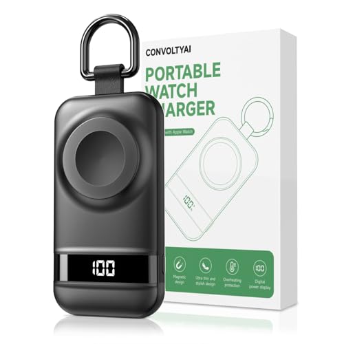 Convoltyai Portable Charger for Apple Watch, 2500mAh & Digital Display – Magnetic Fast Charging iWatch Charger for Travel & Keychain Use – Works with Apple Watch Series (Black)