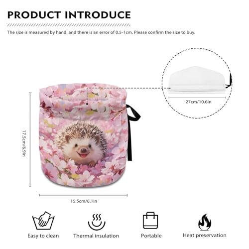 Image of Hedgehog Print Teapot Dust Cover Cherry Blossom Print Tea Cosy for Teapot Insulated Breakfast Warmer Drawstring Design Keep Warm Kitchen Decorations, Pink