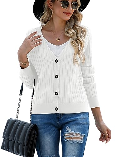 Image of Women's Long Sleeve Cardigan Sweaters Casual V Neck Soft Knit Jacket Button Down Cardigan for Women Winter Fall