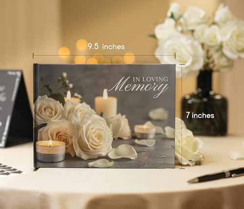 Modern Album Designs Rose Hardcover Funeral Guest Book - 9.5 x 7 Celebration of Life Guestbook for Memorial Service with 5x7 Paper Sign, Pen, Black Photo Corner Stickers by Modern Album Designs - Image 2