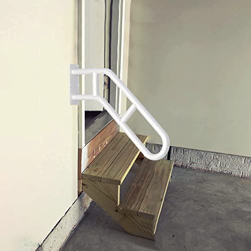 Upgraded Stair Handrails For 1-3 Steps, 27" Bent Handrails For Outdoor Steps, Wall Mounted Stair Railing U-Shaped Safety Grab Bar With 2 Anti-Skid Crossbar For Garage, Porch, Garden, Yard #TOP4