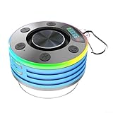 Enceinte Bluetooth Douche, 5.3 FM Radio de Douche Portable avec avec HD Mic, 360° stéréo, Lumière LED, avec Ventouse, Étanche IP7 pour Salle de Bain,Extérieur (Bleu)