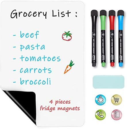Magnetic Dry Erase Whiteboard Sheet - 12 x 8 inches Small Magnet Fridge Message Boards for Kitchen Refrigerator Reminder Sticker, Planner, Grocery List