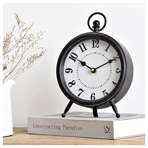 Vintage Black Table Clock on Stand, Decorative Desk and Shelf Clock, Rustic Mantel Clock Farmhouse Clock Non-Ticking
