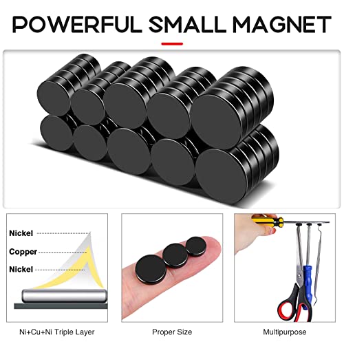 Image of 50Pcs Fridge Magnet 3 Sizes Small Magnets, 8x3mm,10x3mm,12x3mm | Different Size Refrigerator Magnet Rare Earth Magnet Black Strong Neodymium Magnets for Whiteboard Crafts DIY Office