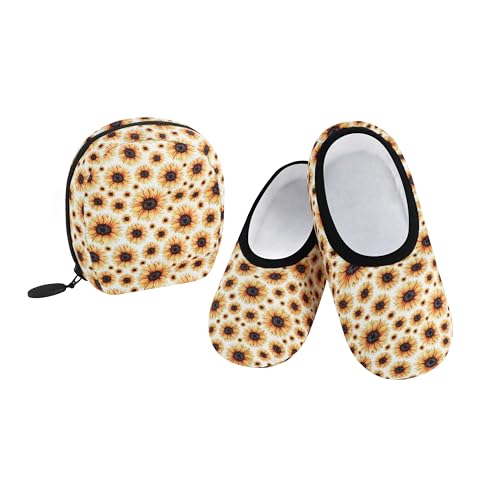 Image of Snoozies Skinnies Packable and Foldable Travel Slippers for Women with Zipper Pouch, Soft Sherpa-Lined Slipper Socks Non-Skid