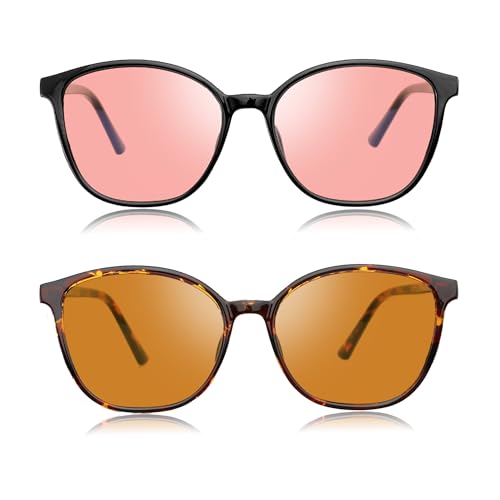 Image of Fluorescent-41 Pink Tinted Blue Light Blocking Glasses for Migraine, Light Sensitivity, Photophobia JF5002