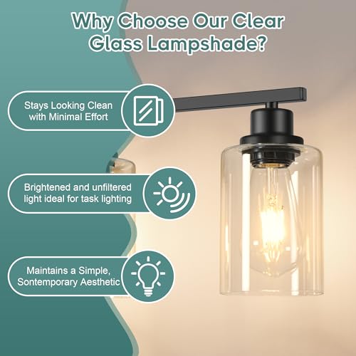 Image of Ascher Bathroom Light Fixtures, 4-Light Vanity Light Over Mirror, Matte Black Wall Sconces with Clear Glass Shades, Wall Lamp for Living Room Bedroom, E26 Base(Bulbs Not Included)