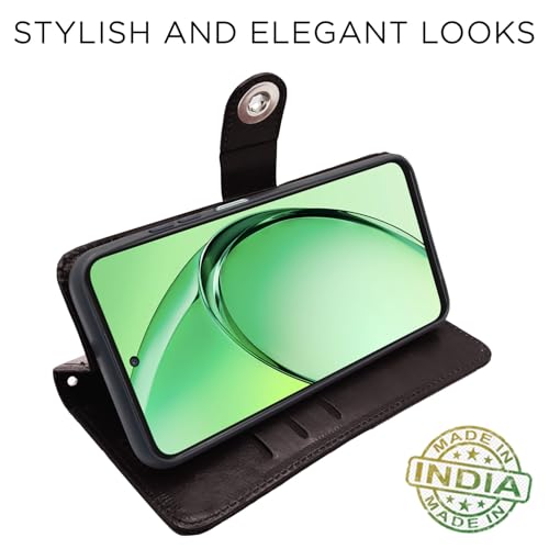 Image of Pikkme Flip Cover Leather Finish | Inside TPU with Card Pockets | Wallet Stand and Shock Proof | Complete Protection Button Flip Case for Oppo K12x 5G (Coffee)