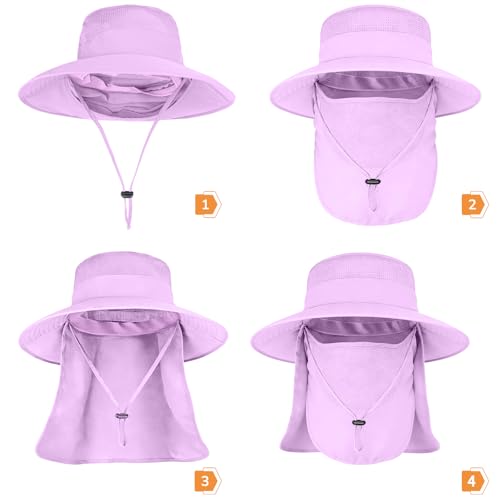 Image of Sun Hats for Men Women Fishing Hat UPF 50+ Breathable Wide Brim Bucket Hats Summer UV Protection Safari Hat with Neck Flap