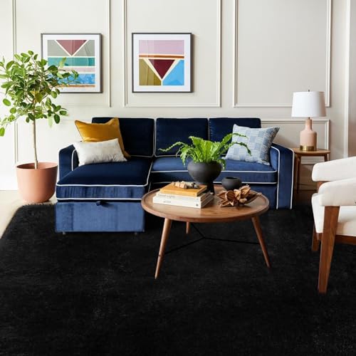 FVVRAX 120x180cm Black Shaggy Rug, Soft Fluffy Area Rug for Living Room & Bedroom, Non-Slip Plush Carpet for Kids Nursery - Image 2