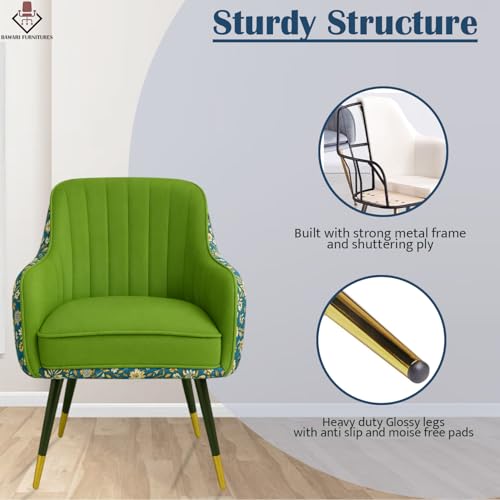 Image of Set of 2 Accent Chair for Living Room | Modern Armchair in Soft Velvet Fabric with Sturdy Legs | Premium Chair for Home Living Room Bedroom Restaurent | (Dual Fabric, Parrot Green)