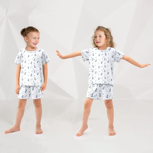 Blue Star Anchor Pajama Set, Short Sleeve Cotton Sleepwear Nightwear4