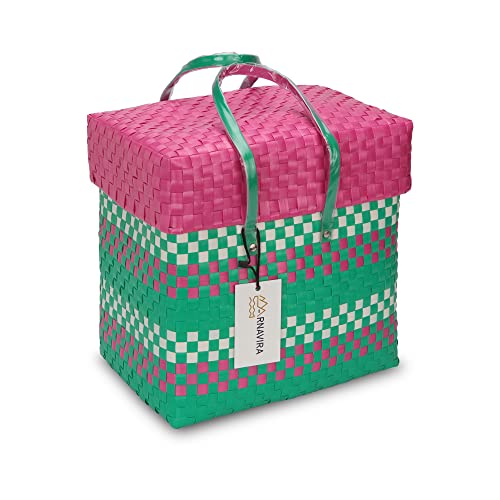 Image of Arnavira Handmade Multipurpose with Lid 7.5L Used as Lunch Lunch Bag Tiffin Bag for Office,School & Travel (25x13x22) (Pink Sea Green, Small)