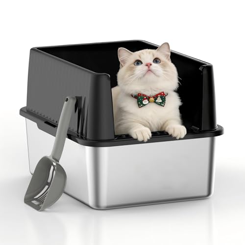 Keeyova 11.8" High Sided Cat Litter Box, Open-Top, Low Entry for Kittens &…
