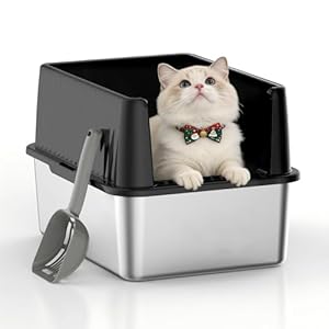 11.8″ High Sided Cat Litter Box, Open-Top, Low Entry for Kittens & Small Cats, Stainless Steel Litter Pan Easy to Clean, Anti-Leak, Compact Space-Saving Size(17.3″ L x 13.4″ W × 11.8″ H)
