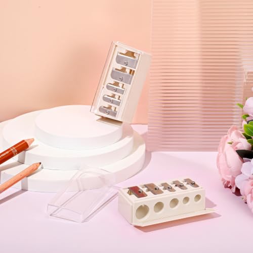 Image of Honoson 2 Pcs 5 Hole Eye Pencil Sharpener with Lid for Makeup, Cream