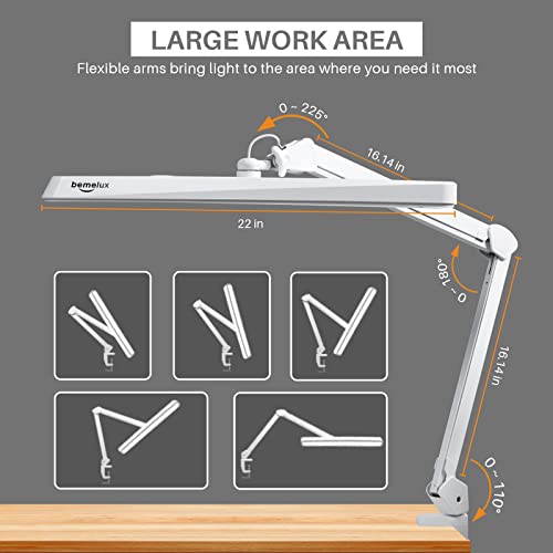 Bemelux Led Architect Desk Lamp With Clamp, Metal Swing Arm 2000 Lumens Dimming Office Table Lamp For Task Work Drafting Reading Desktop, 234Pcs Bright Leds, 24W, 5 Color Temperatures Workbench Lamp #TOP3