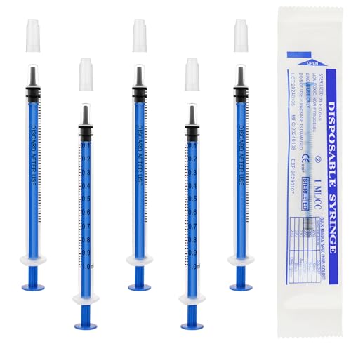 OFFCUP Jeringas con tapas, 20pcs 1ml Jeringa de Plástico de calostro sin Aguja, Jeringa de Líquido Reutilizable, Jeringa Pequeña para Laboratorios Científicos Riego Relleno Filtración