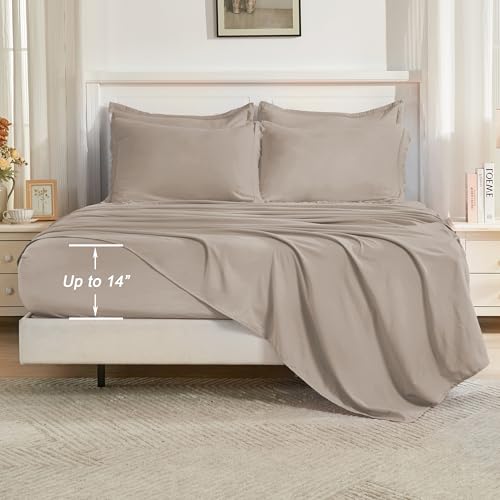 Image of Andency King Size Comforter Set with Sheets Khaki - 7 Pieces Bed in a Bag Boho Soft Lightweight Bedding Sets, Tassel Bed Set with Comforter, Sheets, Pillowcases & Shams
