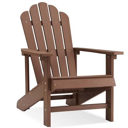 Image of Psilvam Classic Adirondack Chair, Standard-Sized Poly Lumber Fire Pit Chair, 350Lbs Support Weather Resistant Patio Chairs for Garden, Party, Beach(Brown)
