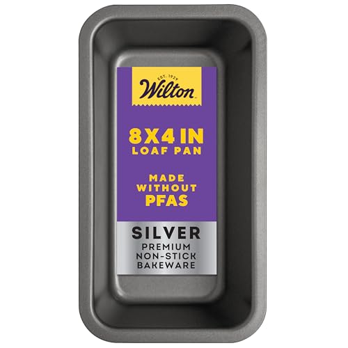 Wilton Silver Non Stick Loaf Pan, Bread and Meatloaf Pan, Made without PFAS, Durable Steel, Even Heating, 8 x 4 Inch
