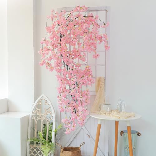CONGZHANHH 4 ramas artificiales de cerezo para decoración de árbol, guirnalda de flores de Sakura sintética, tallos colgantes para primavera, hogar, habitación, boda, fiesta, telón de fondo,