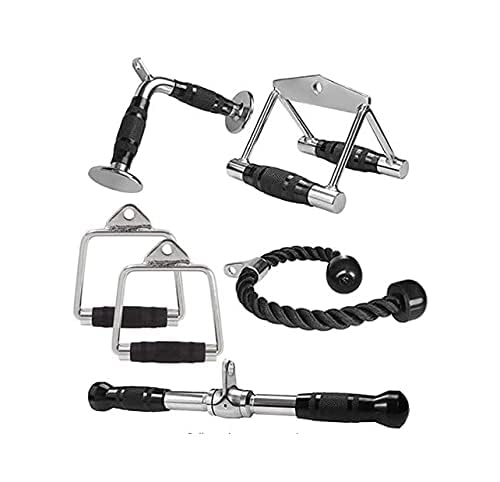 HS Gym Machine Attachments Combo – Triceps Rope, Straight Bar, V Handle, Rowing, D Handle, Rubber Grip, Chrome Finish-image-27