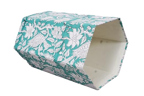 Image of 3.3 Gallon Cotton Hand Block Printed Paper Waste Basket |Small Decorative Trash Can for Housewarming Gifts in Living Room, Bedroom, Bathroom | Eco-Friendly, Plastic-Free (1, L, Green White MOR)