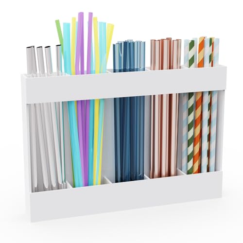 Acrylic Straw Holder & Organizer - Compact, Adhesive Tape Included