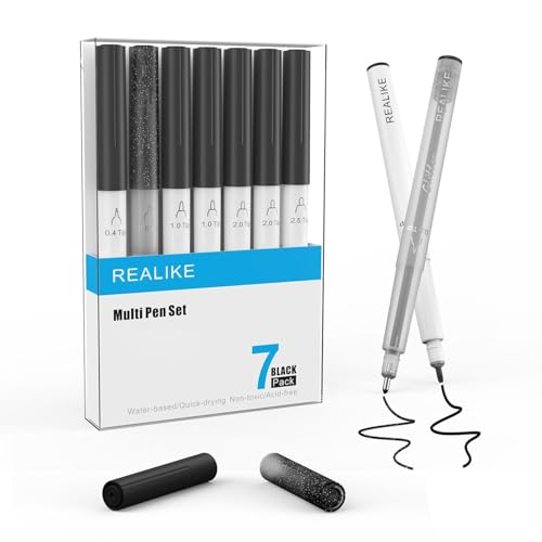 REALIKE Variety Pens for Cricut Maker 3/Maker 4/Maker/Explore 3/4/Air 2/Air,Black Pens Set of 7Pack Include Fine Point Pen,Glitter Gel, Marker, Calligraphy Writing Drawing Pens Compatible with Cricut