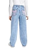 Fulihug Girls Jeans Size 12-14 Wide Leg Baggy Bow Decor Elastic Waisted Denim Pants Tween Girls Skater Preppy Clothes
