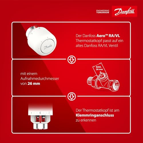 Danfoss Aero RAVL click, Thermostatkopf mit eingebautem Sensor, 26 mm Halsdurchmesser