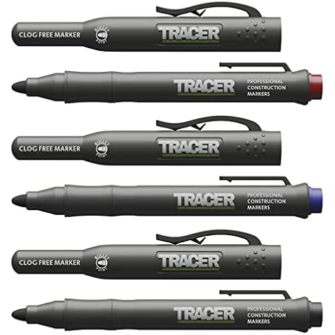 TRACER Clog-Free Construction Marker Kit with TRACER Site Holster (All-Purpose Markers perfect for shiny and dusty surfaces.) - Black, Blue, and Red Cover