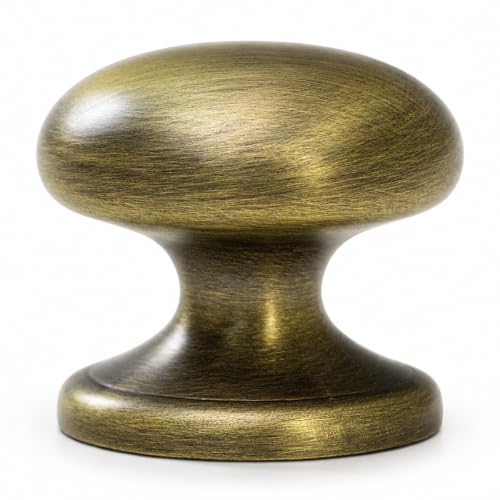 Image of trust4care 4-Pack Antique Brass 1.5 inch Bifold Closet Door Cabinet Knobs Pulls | Brushed Finish Large Wide Base Zinc Round Kitchen Cabinet Wardrobe Dresser Dummy Doorknobs, Furniture Sideboard Drawer Handle