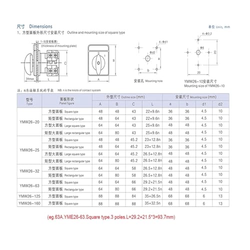 Commutateur à came 63A LW26-63/3 avec contacts en argent pour circuit rotatif fiable - 4